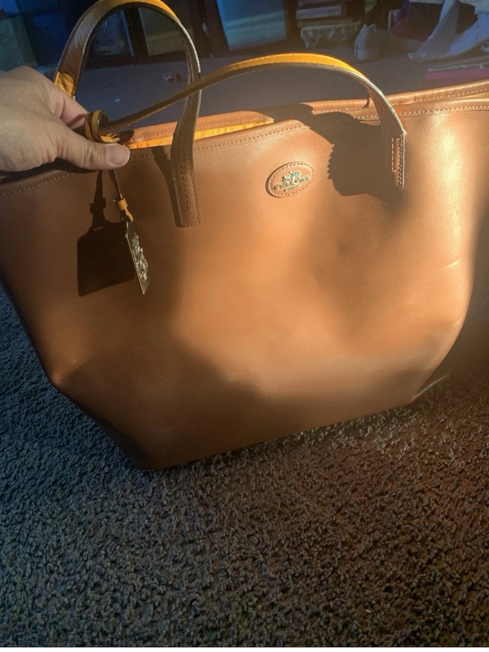 Coach Smooth Leather Tote in Cognac